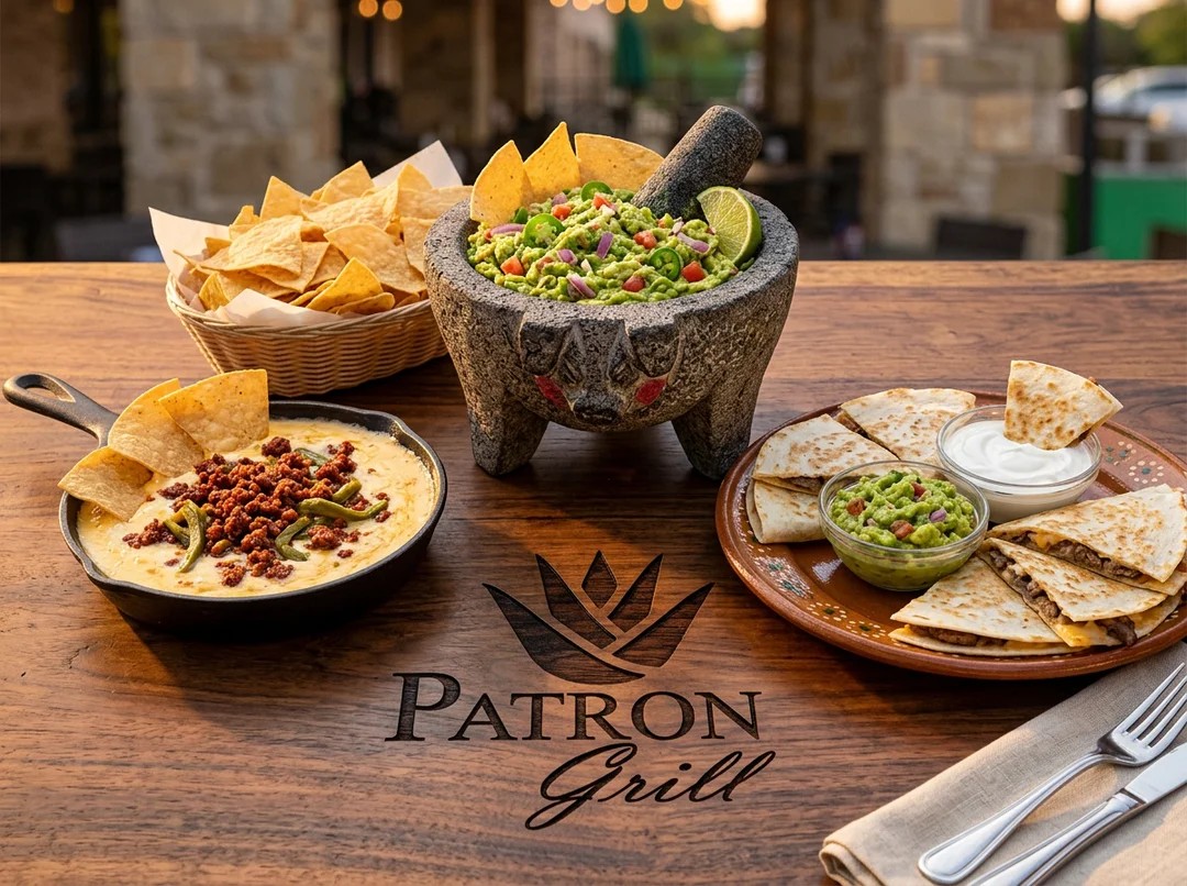 Patrón Grill appetizers — queso, guacamole & quesadillas